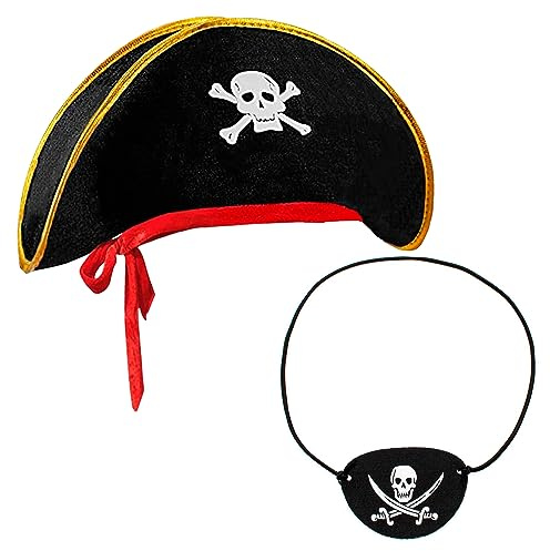Jc.upin Pirate Accessories Set - Hat, Eye Patch, Captain Dress Up Set for Caribbean Party, Halloween Party Supplies Costume for Kids Boys Girls Adults