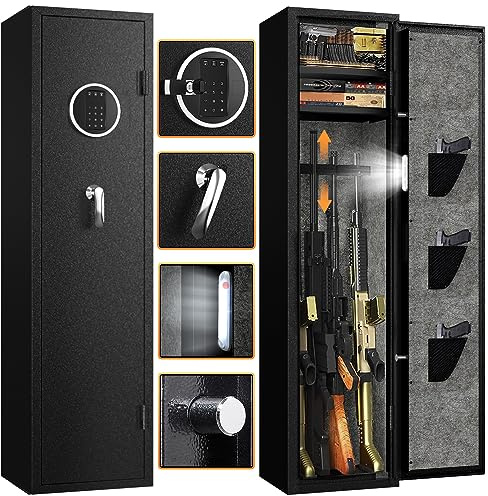 EMAXEE 8-12 Gun Safe Rifle, Gun Safes for Home Rifle and Pistols, Gun Cabinet with Privacy Virtual Password and Alarm Function, Rifle Safe with 2 Removable Shelves for Shotguns(No Assembly Required)
