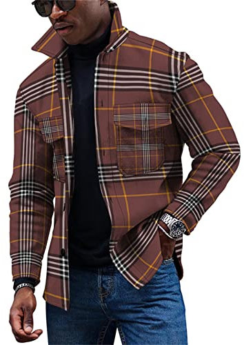 KONG JIMFAN Ünne Jacke Herren Leichte Jacke Herren Polo Hemden Herren Winter Jacket Men Holzfällerhemden Imprägnierspray Jacke Jacken Herren Gelbe Regenjacke Satin Hemd Blusenjacke(Coffee,S)