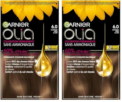 Coloración permanente Garnier-Olia a base de aceite, sin amoníaco, color castaño (Paquete de 2)