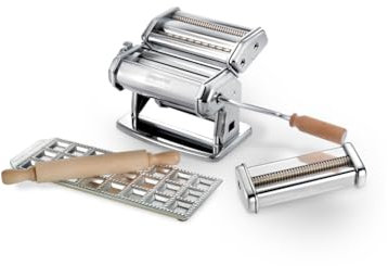 Imperia Pastaia Italiana Linea Imperia. Macchina per la pasta con accessori 100% Made in Italy. Kit composto da macchina pasta fresca, stampo ravioli con mattarello, tagliapasta. Set regalo.