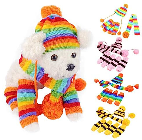 minkissy Hundeschal Und Mütze Set Strick Winterkostüm Warmer Hundeschal Hüte Kleine Hunde XXS Bunte Farben Komfortables Festtagsoutfit Für Fotos Und Reise