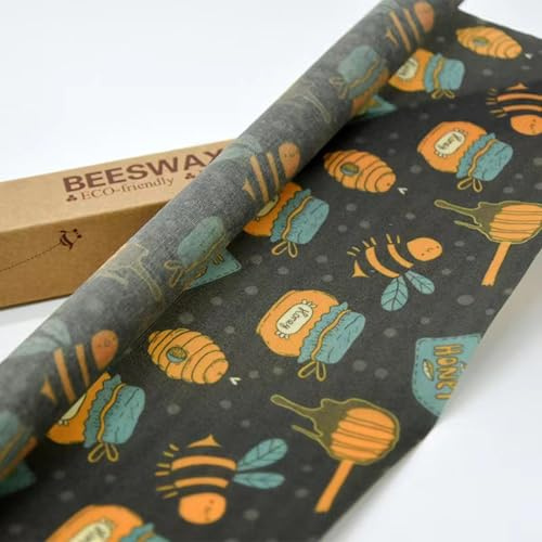 Inanhoo Bienenwachstuch Wiederverwendbar, Zuschneidbar, 100x33 cm | Baumwolle mit Bienenwachs, wiederverwendbare. Waschbare Abdeckung. Hält Brot, Käse & Obst frisch.