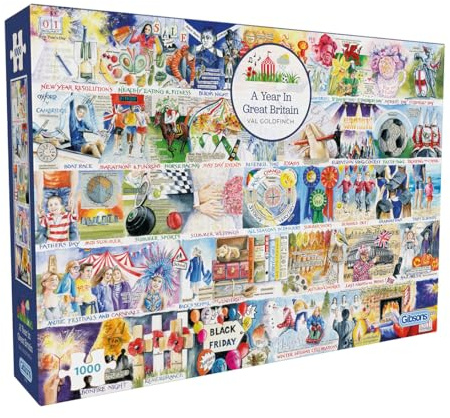 Gibsons A Year in Great Britain 1000 Piece Jigsaw Puzzle for Adults – British Seasons & Festivals by Val Goldfinch – Premium Sustainable Puzzle Made in the UK
