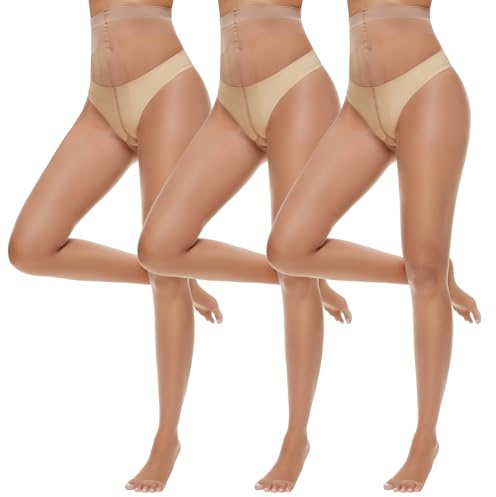 MANZI 3 Pairs Toeless Tights Comfort 10 Denier Ultra Thin Soft Sheer Open Toe Pantyhose Nylons for Women Natural S