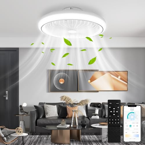 Viugreum Deckenventilator mit Beleuchtung, 3 Farbtemperatur und 6 Geschwindigkeiten Lampe mit Ventilator, 47CM Leise Dimmbar Ventilator Deckenlampe mit Fernbedienung Timer Für Wohnzimmer Schlafzimmer