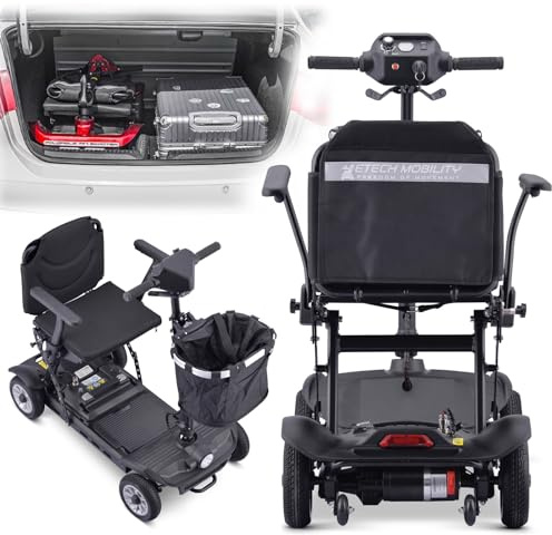 HZWJD Rollstuhl Faltbar Leicht,Elektro Scooter,4-Rad-Mobilitätsroller,Roller Erwachsene,Rollatoren Für Senioren,Für Senioren, Erwachsene, Behinderte Ältere Menschen Black~10ah