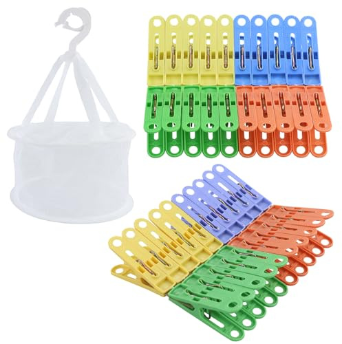 40Pcs Clothes Pegs For Washing Line With Bag Laundry Pegs Non Slip Laundry Clothes Pegs Strong Grip Windproof Clothes Clips Plastic Clothes Pegs And Bag Set Clothespins With Basket for Home Garden