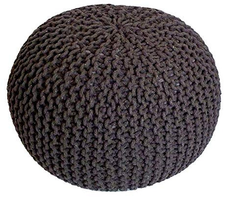 Abato Pouf Ø 55 cm Sitzpouf Strickhocker Sitzpouf Bodenkissen nachhaltig Grobstrick Optik, extra stabil, passend für jeden Wohnraum, fair gehandelt, 100% Baumwolle Naturmaterial (Dunkelbraun)