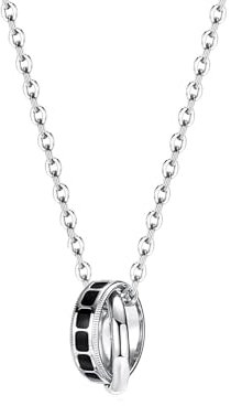 Zarte Halskette Damen Silber, Titanstahl Damen Kette Doppelring Halskette Anhänger Damen Schmuck Geschenke Kettenlänge 50 CM