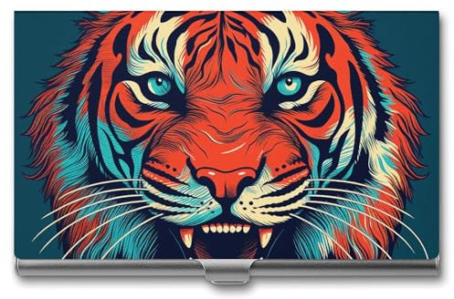 JTKBNVM Visitenkartenetui für Männer und Frauen, großer roter Tiger, Visitenkartenetui, Metall, Visitenkartenetui, Namenskartenhalter, Schnalle, Stil, Aluminium, Stil, Einheitsgröße