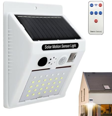 Repelente de animales alimentado por energía solar, luz con sensor de movimiento humano, alarma solar para exteriores, luz solar de alarma de control remoto IP65, impermeable, diseñada para disuadir a