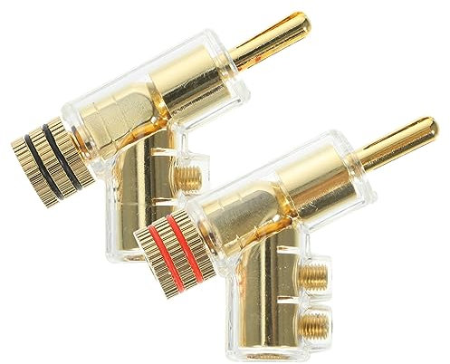 BRIGHTFUFU 2pcs Gold Plated Speaker Wire Connector Angled Banana Plug Solderless Locking for Speaker Terminals and Audio Systems