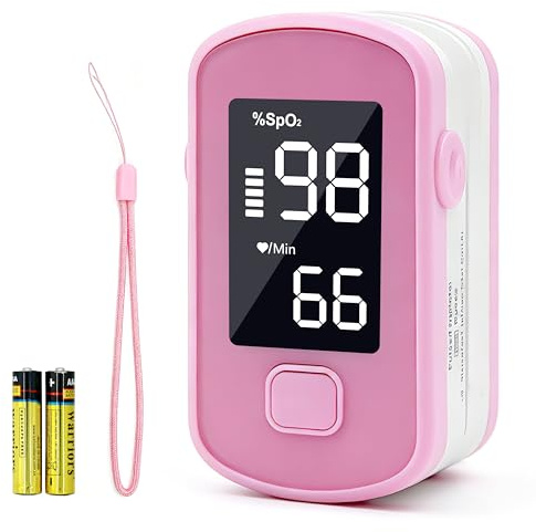 Pepultech Pink Fingertip Pulse Oximeter,Blood Oxygen Saturation Monitor for Kids Adults, High Accuracy O2 Meter for All Skin,Battery and Lanyard Included (Pink)
