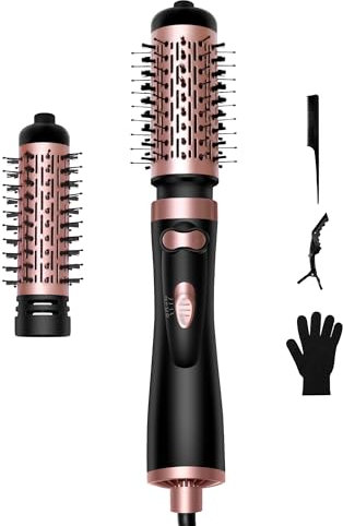 OKWRAP Rotating Hair Dryer Brush, 3-in-1 Hair Dryer Brush, 360° Rotating Hot Air Brush, Hot Air Brush Set with 2 Brushes,Rotating Hair Styler Ionic Blow Volumizer, for Dry Hair,Curl Hair