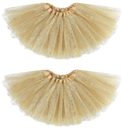 Century Star Sparkle Gold Tutu for Toddler Girls Tulle Ballet Skirts Princess Tutus for Baby Kids Infant 3 Layers Halloween Christmas Dress up Birthday Party Festival 2-8 Years 2 Pack