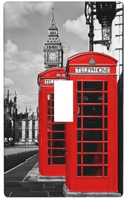 England UK Retro London Telephone Personalized 1-Gang Single Toggle Light Switch Cover Plate Decorative Outlet Covers Wall Plate Standard Size 4.5 x 2.76 in for Office Home Bedroom Living Room