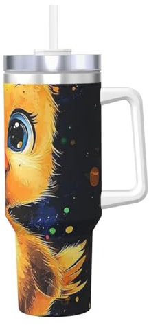 Zsuugj Yellow Duck Gobelet de 1 200 ml avec poignée et couvercle à paille - Bouteille d'eau isotherme en acier inoxydable - Tasse à café de voyage - Cadeau pour homme et femme