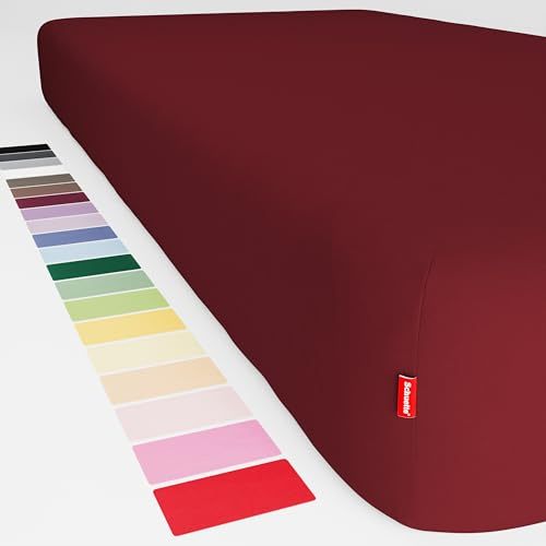 Schuette® Topper Spannbettlaken • 180x200 cm • Wow! Kollektion: Big Apple (Burgunderrot) • 100% Superfluff Baumwolle, Blickdicht, Faltenfrei • mit Rundumgummi • Matratzenhöhe bis 10 cm
