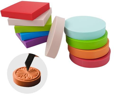 Pack of 10 Stamp Rubber, 5 x 5 x 1 cm DIY Lino Printing Set, Multicoloured Square and Round Linoleum Plates, Linocut Plates, Round Stamp for Stamp Making Yourself