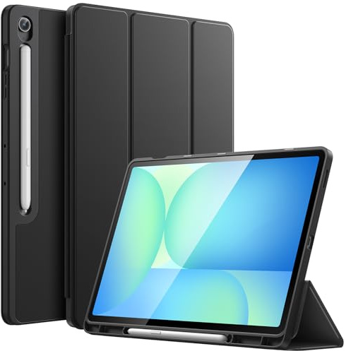 JETech Hülle für Samsung Galaxy Tab S10 FE Plus 13,1, Schwarz | Weiches TPU, S Pen Halter, Dreifach-Ständer, Auto Schlafen/Wachen