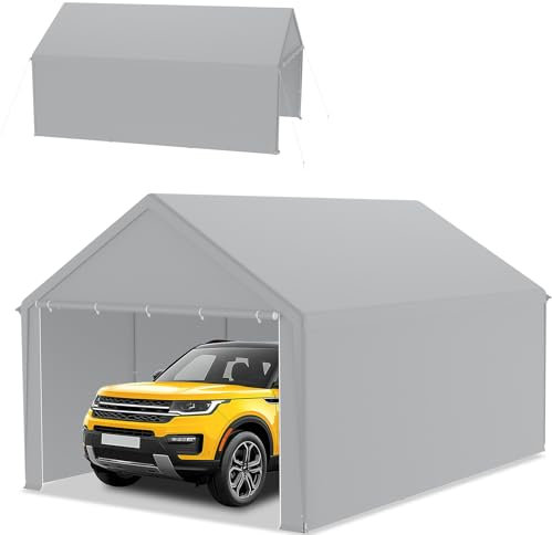 Froadp Carport Zelt 4x6 m – Lagerzelt, Weidezelt & Zeltgarage – Stabiler Unterstand mit PE Plane, UV-beständig & wasserdicht – ideal für Auto, LKW, Garten & Werkstatt (Grau)