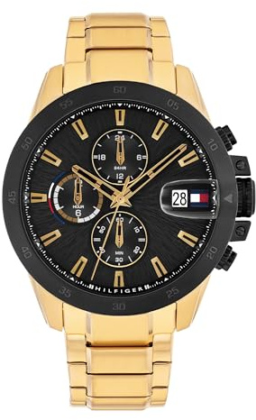 Tommy Hilfiger Reloj de Cuarzo con Doble Husos Horarios para Hombre con Correa de Acero Inoxidable o de Cuero