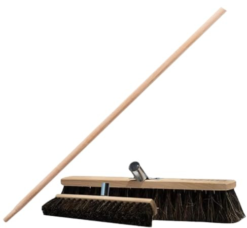 Saalbesen mit Stiel 150 cm – Holzbesen mit Metallhalterung – Kehrbesen aus Flachholz & Buchenholzstiel – ideal für Parkett, Laminat, Werkstatt & Halle – Hausbesen Komplettset (50 cm mit Stiel)