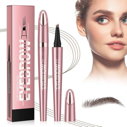 Crayon Sourcil imperméable avec 4 pointes de fourchette, 2025 Magique 3D Micro Crayon Sourcils, Crayon Sourcil Waterproof crée sans effort des sourcils d'apparence naturelle (2# Marron foncé)