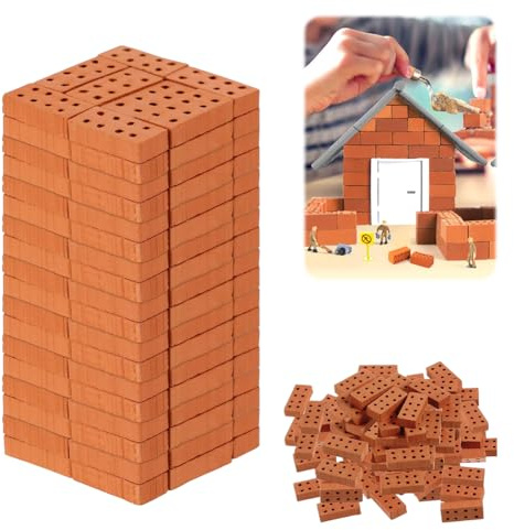 BNGXR Mini Ziegel 50 Stück Rot Miniatursteine Mini Modellfliesen Bausteine für Handwerk Kleine Schalensteine für DIY Bauen Puppenhaus Garten Ornament Haus Spielzeug Dekoration