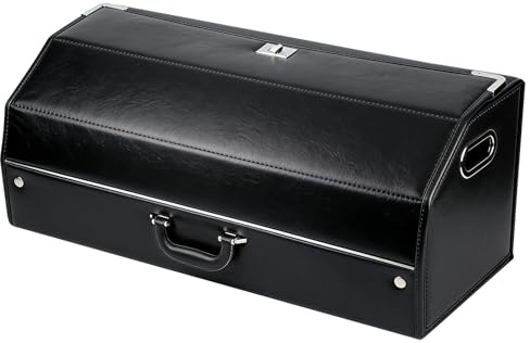 YUZINO 60L Kofferraum Organizer mit Deckel, Front-Öffnung Wasserdicht Leder Auto-Aufbewahrungsbox mit Teiler & Metallschloss Universal für SUV/LKW/Sedan, 70 x 30 x 31cm (Schwarz)