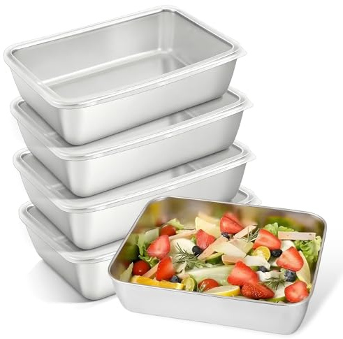 4 stycken rostfria påläggslådor, färska skärlådor, matbehållare med lock, återanvändbara fryslådor, förvaringslåda, kök, rostfritt stål skivburk för ost frukt sallader godis