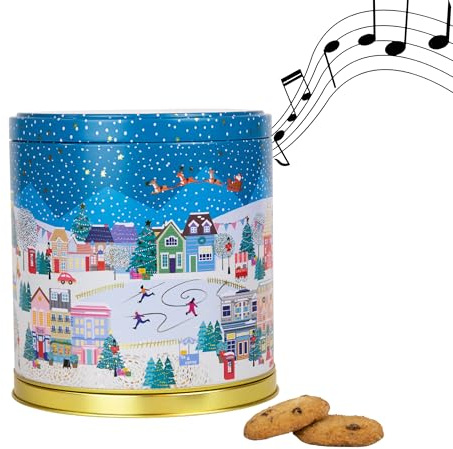 Merry Little Christmas Musical Carousel Gift Set - Christmas Biscuits Tin, Novelty Musical Biscuit Tins with Mini Chocolate Chip Cookies - Luxury Biscuits Gifts for Women and Men