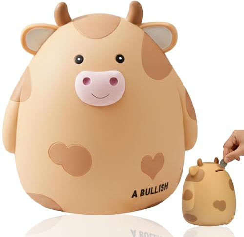 Ziyonix Sparschwein mit Kuh, Hohe Kapazität Cartoon Kuh Niedliche Tier sparschwein Unzerbrechliche Münzbox für Jungen und Mädchen Münzsparboxen
