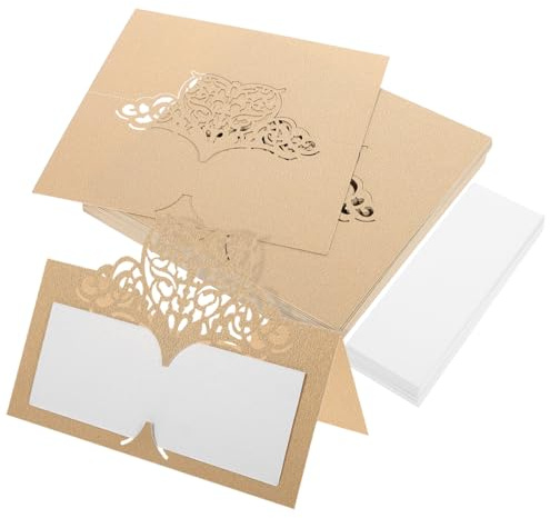TOYANDONA 50 piezas Tarjetas Asiento de Papel con Diseño Hueco Forma de Corazón Estilo Vintage Delicado Unidades Beige Dorado para Bodas y Fiestas Elegantes