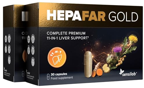 Sensilab Hepafar Gold con Cardo Mariano, Curcuma, Glutation, Colina, Alcachofa, Jengibre, Vitamina E y más - Detox Higado, 60 Cápsulas para 30 Días, Vegano y sin Gluten