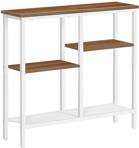 HOOBRO Schmaler Konsolentisch, 75 cm Beistelltisch, Flurtisch, Kleiner Ausstellungstisch, Sofatisch für kleinen Raum, für Eingang, Flur, Weiß und Walnuss EWH79XG01
