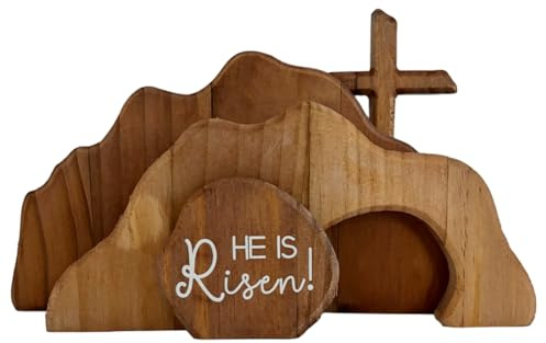 Ostern Deko Osterkrippe Osterdeko Holz Jesus Figur Christliche Easter Decoration Erzgebirge Holzkunst Bild Dekoration Osterpyramide Tischplatte MittelstüCk Christlich Katholische (Naturholzfarbe)