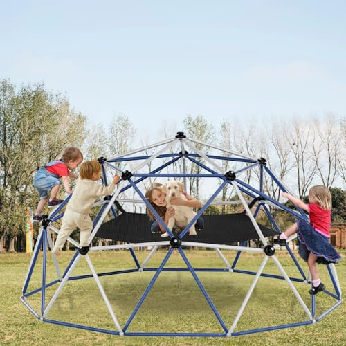 SENCHO GINSYTALIOR Climbing Dome,10FT Dome Climber with Hammock, Outdoor Jungle Gym for Kids, Supports Jungle Gym up to 1,000 lbs, Rust Resistant, Easy to Assemble, Gift for Kids, Blue+Gray