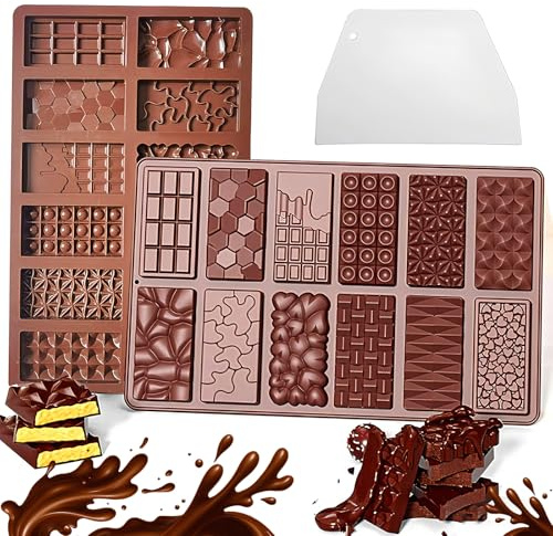 CHmiss 2 Pièces Moule Silicone Pour Tablette De Chocolat Avec Grattoir Pour Chocolat Praline Bonbons