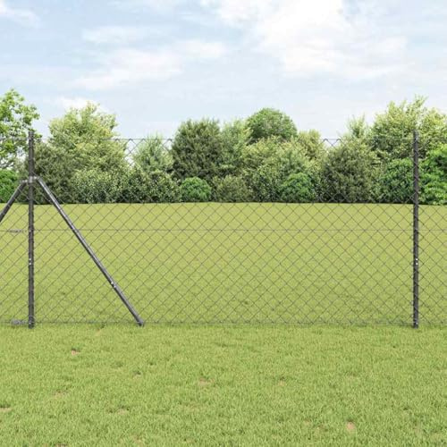 QJBSAVVA Kettengliedzaun mit Pfosten Grau 2500 x 3.2 x 140 cm aus Stahl, Robuster Gartenzaun mit Korrosionsschutz, Modernes Design für Garten, Terrasse, Weide und Camping