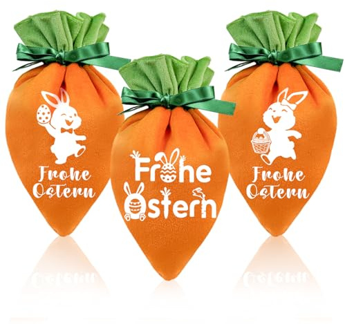 6er Ostertüten zum Befüllen, Karotten Weicher Samt Geschenktüten Ostersackerl zum Befüllen, Geschenktüten Ostern, Osternest als Süßigkeitentasche Eiersuche oder Geschenkverpackung für Kinder