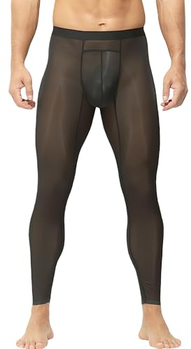 FEOY Men Sexy Leggings Ice Silk Sheer Tights Underwear Glossy Sports Pants Transparent Trousers Skinny EU S-XXL