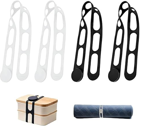 SEABABOO Silikonband für Slow Cooker-Deckel, 4 Stück Silikon-Verschlussriemen Verstellbare Länge, Vielseitiges Befestigungsband Topfdeckel für Bündeln Topf Bento-Box Vorhängen, Schwarz Weiß (Schwarz)