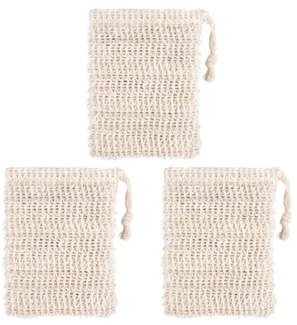 FESTFENDS Set 3 Sacchetti Salvasapone in Ramia e Juta Coulisse, Borsa per Sapone da Bagno Esfoliante e Creatore di Bolle, Portatile per Doccia e Viaggi, Adatto a Uomo e Donna