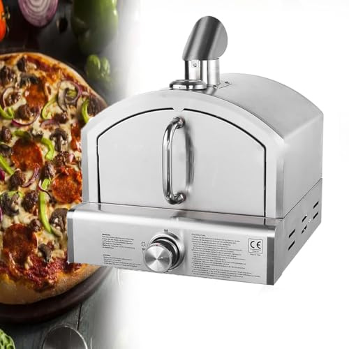 Forno portatile per pizza a gas da esterno con controllo del calore regolabile, pietra, bruciatore e tubo di regolazione, cuoce pizza da 30,5 cm in 60 secondi