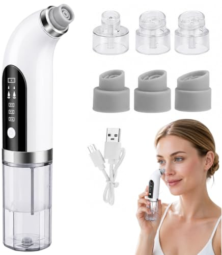 Limpiador de poros de espinillas, limpiador de poros, con 3 niveles de succión y 6 cabezales, 30/50/75 kpa, limpiador de poros, limpieza facial para limpieza facial, acné
