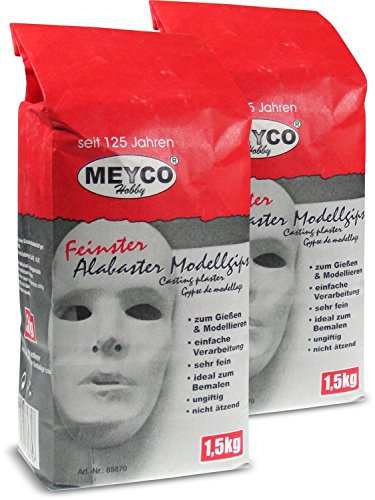 Feinster Alabaster Modelliergips 2x1,5kg, Weiß, Modellier- und Gipsmaterial, Ideal für Modellierung und Gießen