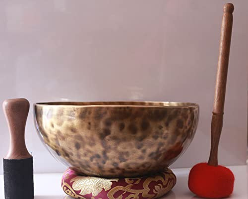 Singing Bowl Nepal Tazón de canto de tía tibetana de meditación curativa de 12 pulgadas, cuencos de canto martillados a mano del Himalaya de Nepal