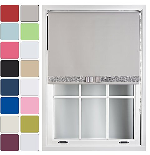 Blackout Roller Blinds + Decorative Glitter Fabric & Bow - Quality Thermal Blind - Grey Up to 60cm